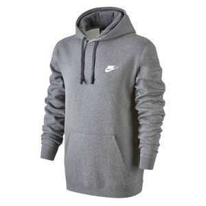 Men's Nike Club Fleece Pullover Hoodie in Gray Size Small